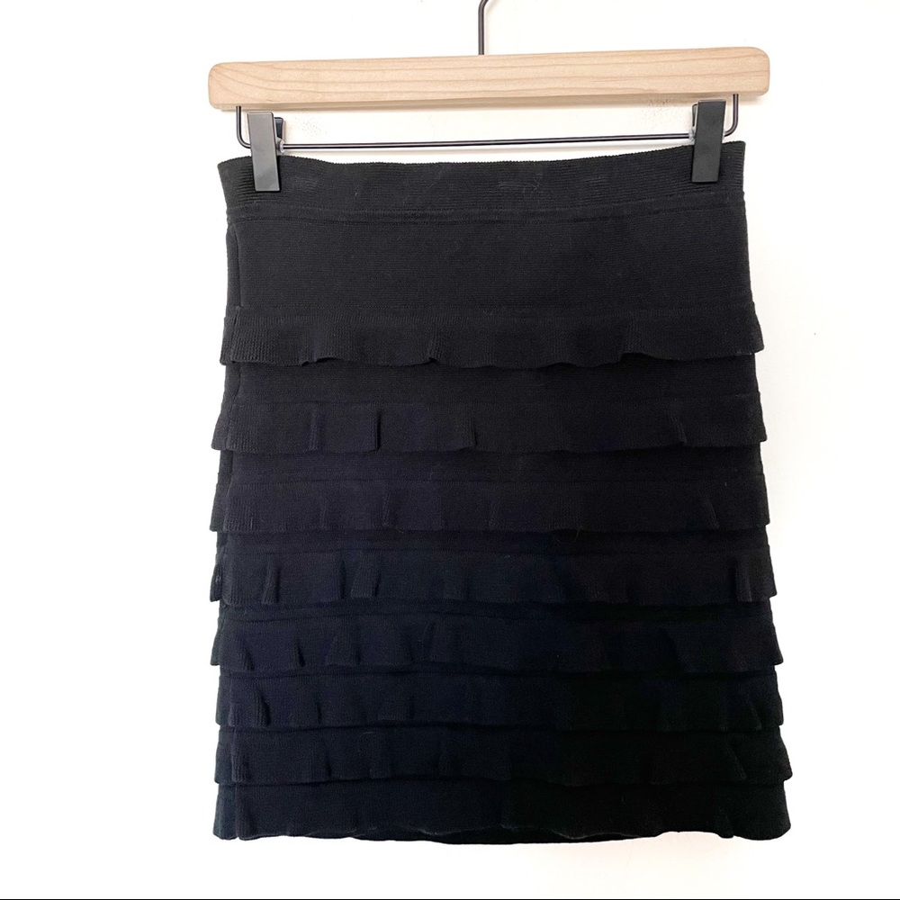 3.1 Philip Lim Tiered Knit Ruffle Mini Pencil Skirt Black Size Small